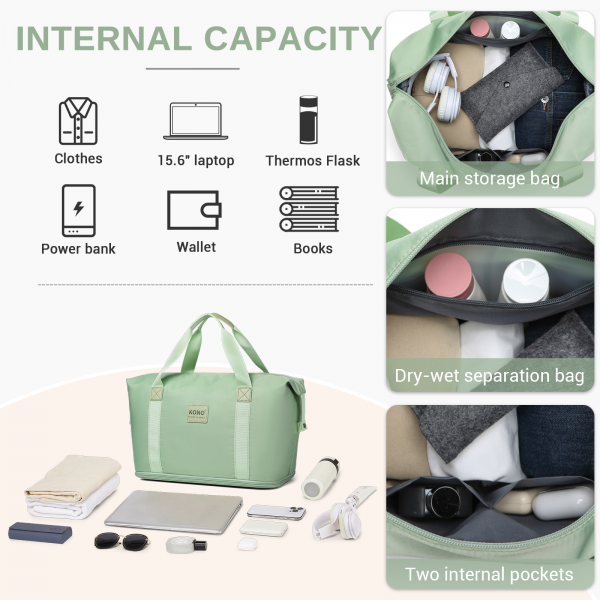 KSK2592+EA2212 - Kono 20 Inch ABS+PC Hard Shell Cabin Suitcase Set with Travel Bag & Toiletry Pouch - Green and Brown