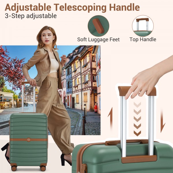 KSK2592+EA2212 - Kono 20 Inch ABS+PC Hard Shell Cabin Suitcase Set with Travel Bag & Toiletry Pouch - Green and Brown