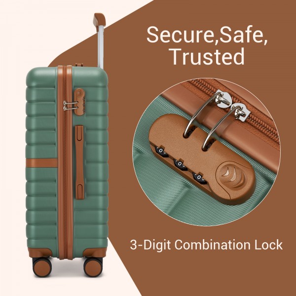 KSK2592+EA2212 - Kono 20 Inch ABS+PC Hard Shell Cabin Suitcase Set with Travel Bag & Toiletry Pouch - Green and Brown