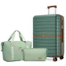 SET2592/2212 - Kono 28 Zoll großes ABS+PC Hartschalen‑Koffer‑Set mit Reisetasche & Kulturbeutel‑ Grün und Braun