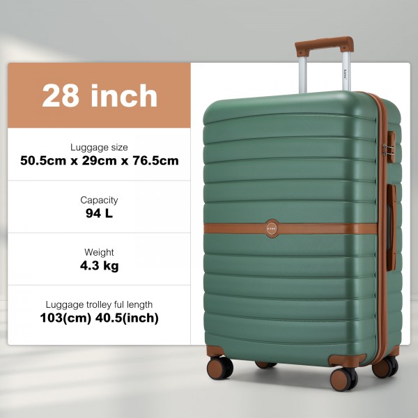 KSK2592+EA2212 - Kono 28 Zoll großes ABS+PC Hartschalen‑Koffer‑Set mit Reisetasche & Kulturbeutel‑ Grün und Braun