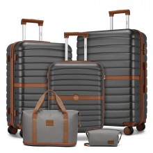 KSK2592+EA2212 - Kono 3‑teiliges ABS+PC‑Koffers‑Set mit Reisetasche & Kulturbeutel ‑ Grau und braun