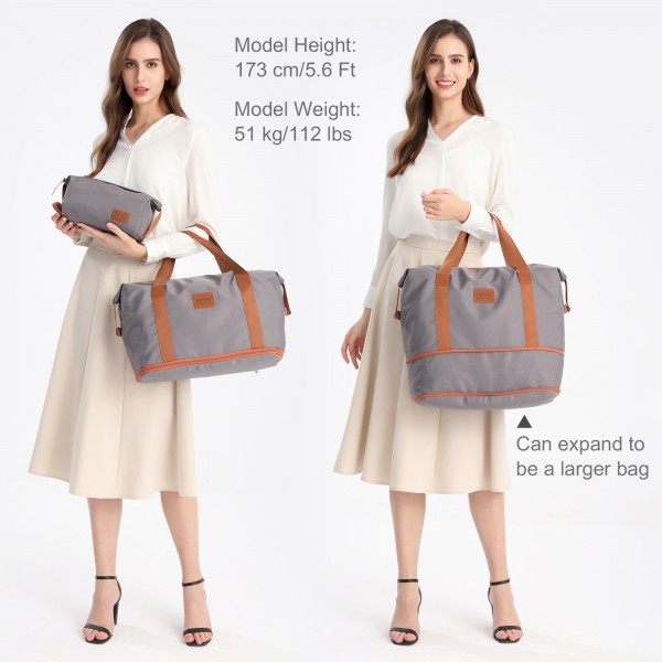 KSK2592+EA2212 - Kono 3‑teiliges ABS+PC‑Koffers‑Set mit Reisetasche & Kulturbeutel ‑ Grau und braun