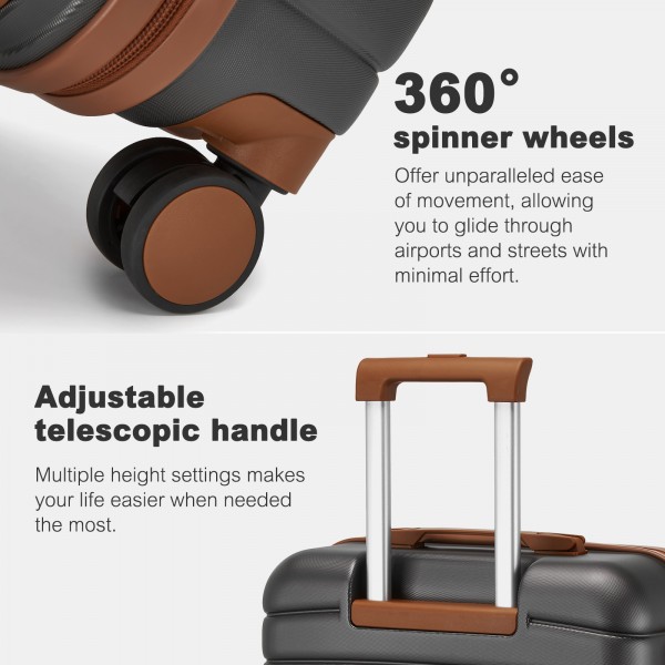 KSK2592+EA2212 - Kono 3‑teiliges ABS+PC‑Koffers‑Set mit Reisetasche & Kulturbeutel ‑ Grau und braun