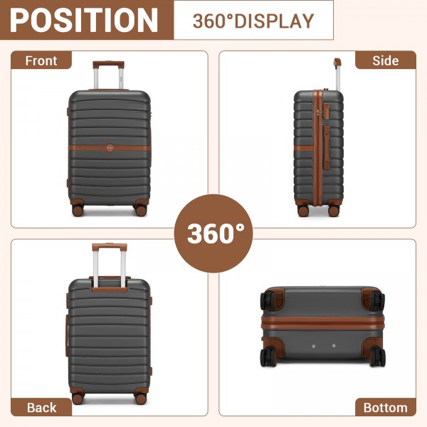 KSK2592+EA2212 - Kono 20 Inch ABS+PC Hard Shell Cabin Suitcase Set with Travel Bag & Toiletry Pouch - Grey and Brown