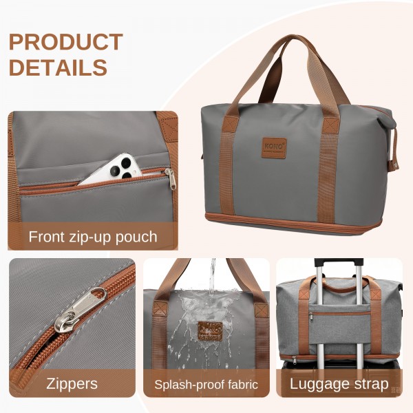 KSK2592+EA2212 - Kono 20 Inch ABS+PC Hard Shell Cabin Suitcase Set with Travel Bag & Toiletry Pouch - Grey and Brown