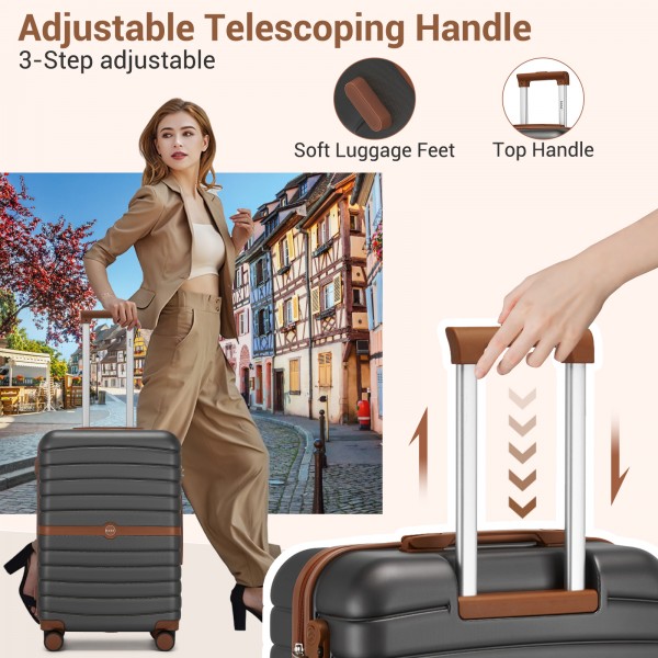 KSK2592+EA2212 - Kono 20 Inch ABS+PC Hard Shell Cabin Suitcase Set with Travel Bag & Toiletry Pouch - Grey and Brown