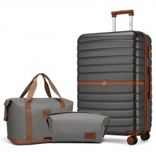 SET2592/2212 - Kono 28 Zoll großes ABS+PC Hartschalen‑Koffer‑Set mit Reisetasche & Kulturbeutel‑ Grau und Braun