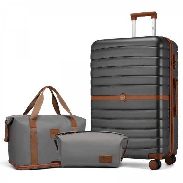 KSK2592+EA2212 - Kono 28 Zoll großes ABS+PC Hartschalen‑Koffer‑Set mit Reisetasche & Kulturbeutel‑ Grau und Braun