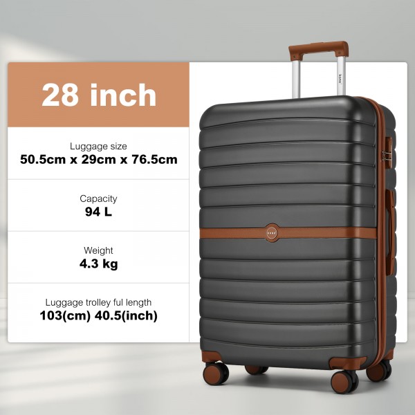 KSK2592+EA2212 - Kono 28 Zoll großes ABS+PC Hartschalen‑Koffer‑Set mit Reisetasche & Kulturbeutel‑ Grau und Braun