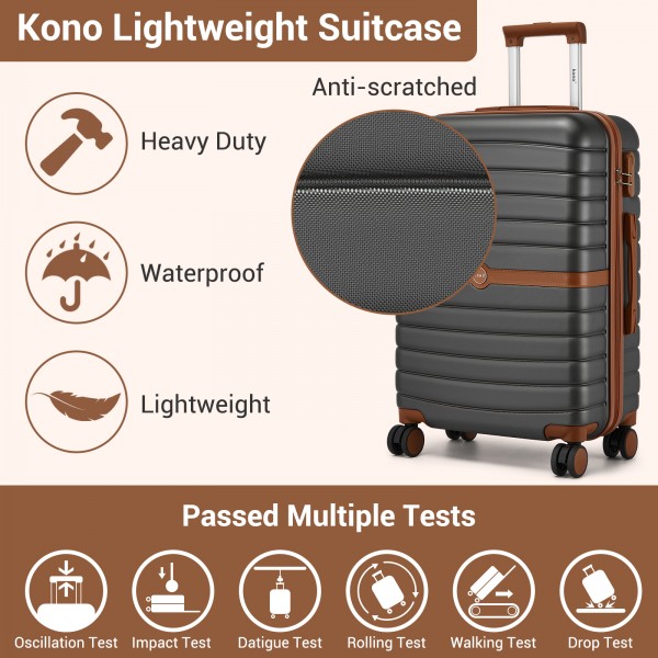 KSK2592+EA2212 - Kono 28 Zoll großes ABS+PC Hartschalen‑Koffer‑Set mit Reisetasche & Kulturbeutel‑ Grau und Braun