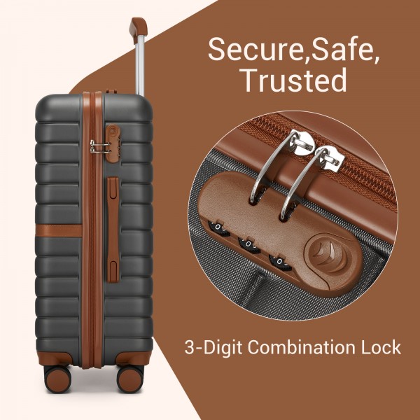 KSK2592+EA2212 - Kono 28 Zoll großes ABS+PC Hartschalen‑Koffer‑Set mit Reisetasche & Kulturbeutel‑ Grau und Braun