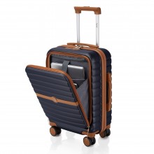 KSK2592 - Kono 21 Zoll Kabinenkoffer mit Frontöffnung und Fach für 15,6-Zoll-Laptop - Marineblau Marino und Braun