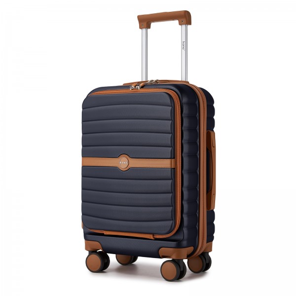 KSK2592 - Kono 21-Inch Front-Opening Cabin Suitcase with 15.6-Inch Laptop Compartment - Navy and Brown