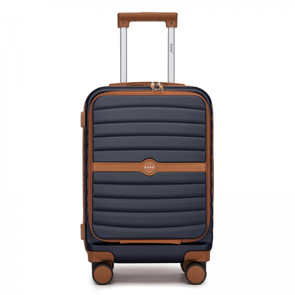KSK2592 - Kono 21-Inch Front-Opening Cabin Suitcase with 15.6-Inch Laptop Compartment - Navy and Brown