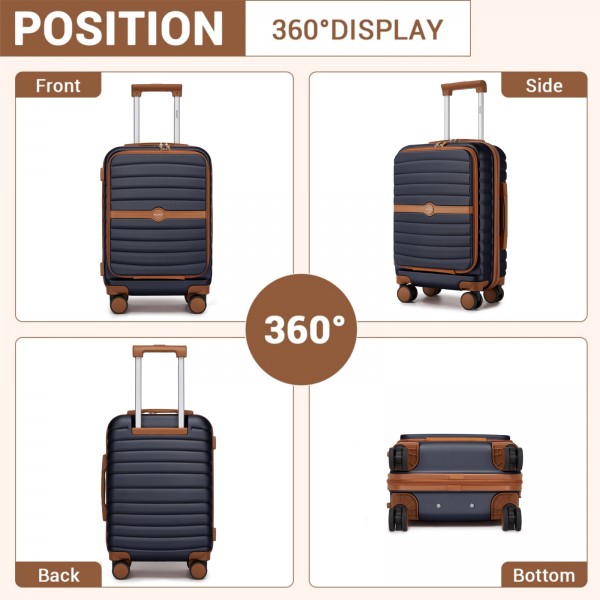 KSK2592 - Kono 21-Inch Front-Opening Cabin Suitcase with 15.6-Inch Laptop Compartment - Navy and Brown