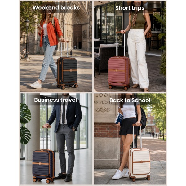 KSK2592 - Kono 21-Inch Front-Opening Cabin Suitcase with 15.6-Inch Laptop Compartment - Navy and Brown
