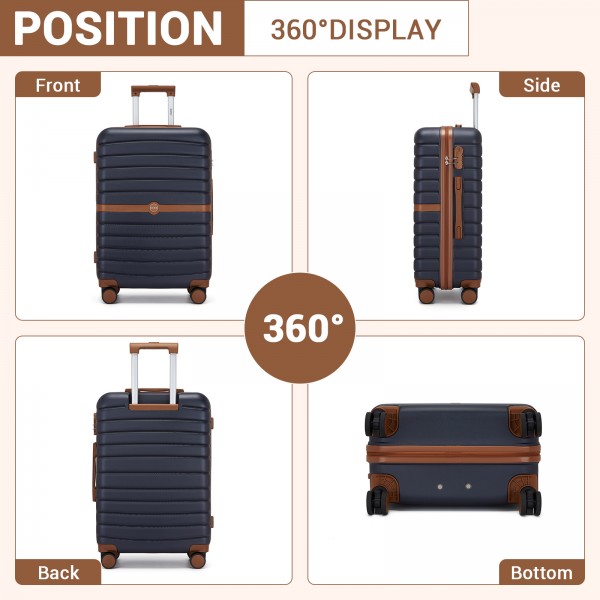 KSK2592+EA2212 - Kono 28 Zoll großes ABS+PC Hartschalen‑Koffer‑Set mit Reisetasche & Kulturbeutel‑ Marineblau und Braun
