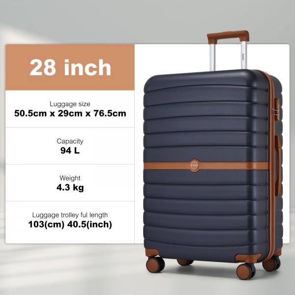 KSK2592+EA2212 - Kono 28 Zoll großes ABS+PC Hartschalen‑Koffer‑Set mit Reisetasche & Kulturbeutel‑ Marineblau und Braun