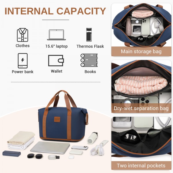 KSK2592+EA2212 - Kono 28 Zoll großes ABS+PC Hartschalen‑Koffer‑Set mit Reisetasche & Kulturbeutel‑ Marineblau und Braun