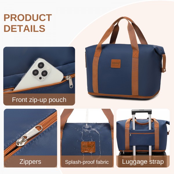 KSK2592+EA2212 - Kono 28 Zoll großes ABS+PC Hartschalen‑Koffer‑Set mit Reisetasche & Kulturbeutel‑ Marineblau und Braun