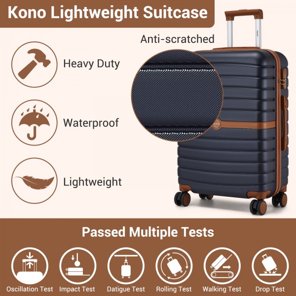KSK2592+EA2212 - Kono 28 Zoll großes ABS+PC Hartschalen‑Koffer‑Set mit Reisetasche & Kulturbeutel‑ Marineblau und Braun