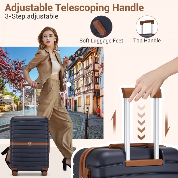 KSK2592+EA2212 - Kono 28 Zoll großes ABS+PC Hartschalen‑Koffer‑Set mit Reisetasche & Kulturbeutel‑ Marineblau und Braun
