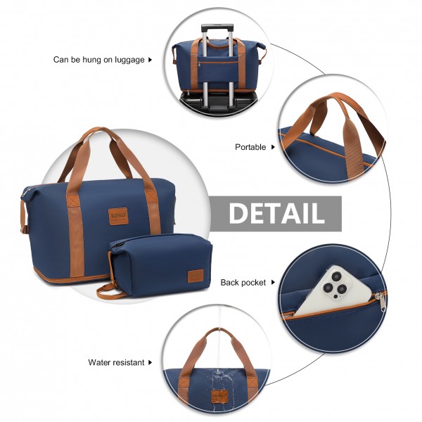 KSK2592+EA2212 - Kono 3‑teiliges ABS+PC‑Koffers‑Set mit Reisetasche & Kulturbeutel ‑ Marine und braun