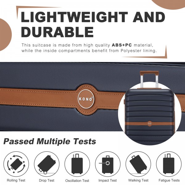 KSK2592+EA2212 - Kono 3‑teiliges ABS+PC‑Koffers‑Set mit Reisetasche & Kulturbeutel ‑ Marine und braun