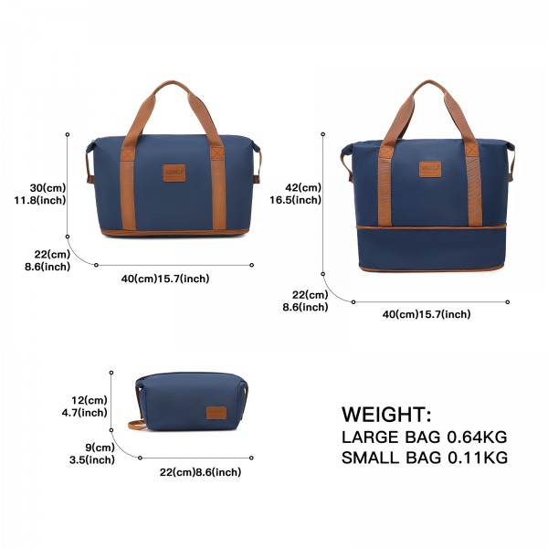 KSK2592+EA2212 - Kono 3‑teiliges ABS+PC‑Koffers‑Set mit Reisetasche & Kulturbeutel ‑ Marine und braun