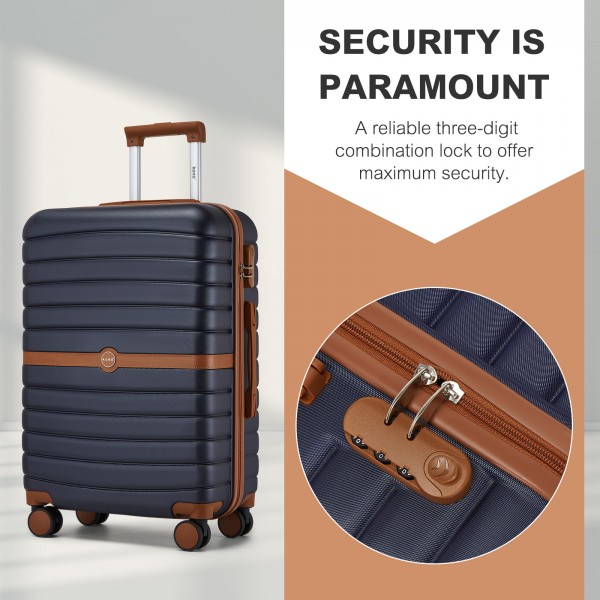 KSK2592+EA2212 - Kono 3‑teiliges ABS+PC‑Koffers‑Set mit Reisetasche & Kulturbeutel ‑ Marine und braun