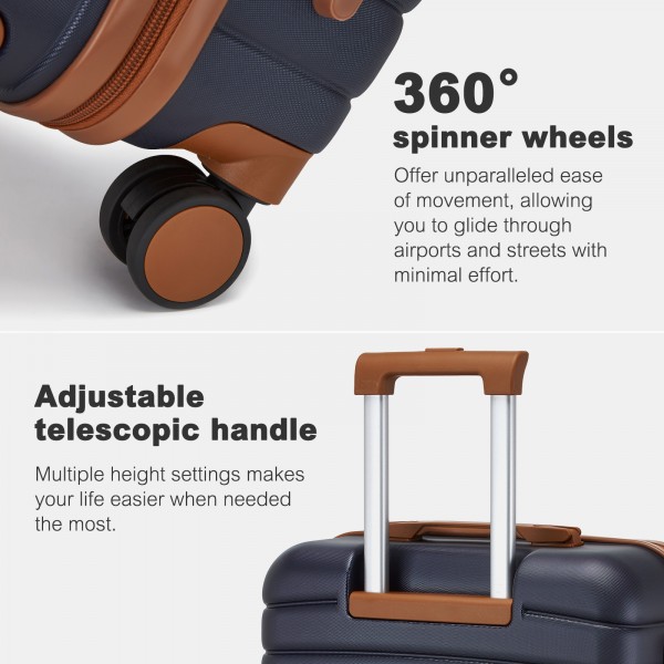 KSK2592+EA2212 - Kono 3‑teiliges ABS+PC‑Koffers‑Set mit Reisetasche & Kulturbeutel ‑ Marine und braun