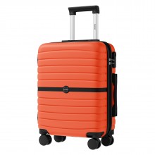 KSK2592 - Kono ABS+PC 20-Inch Striped Design with Colour-Block Details Carry-On Cabin Suitcase with Silent Spinner Wheels - Orange And Black