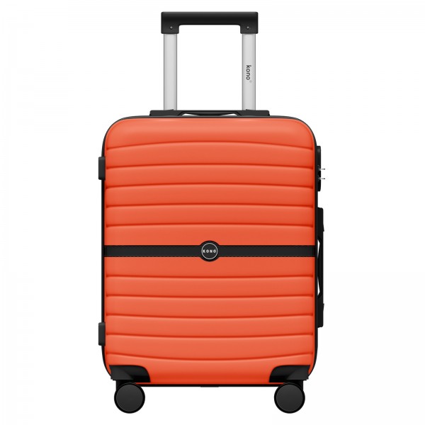 KSK2592 - Kono ABS+PC 20-Inch Striped Design with Colour-Block Details Carry-On Cabin Suitcase with Silent Spinner Wheels - Orange And Black