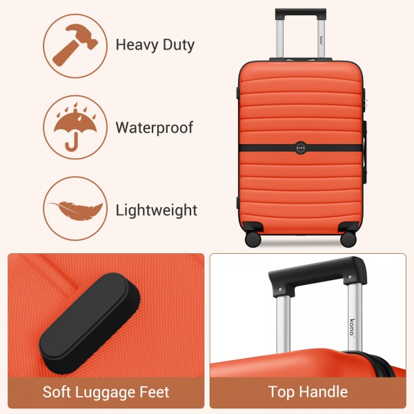 KSK2592 - Kono ABS+PC 20-Inch Striped Design with Colour-Block Details Carry-On Cabin Suitcase with Silent Spinner Wheels - Orange And Black