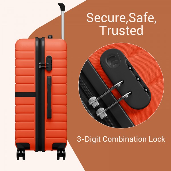 KSK2592 - Kono ABS+PC 20-Inch Striped Design with Colour-Block Details Carry-On Cabin Suitcase with Silent Spinner Wheels - Orange And Black