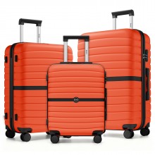 KSK2592 - Kono ABS+PC Striped Design with Colour-Block Details 3-Piece Hardshell Luggage Set with Spinner Wheels - Orange And Black