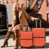 KSK2592 - Kono ABS+PC Striped Design with Colour-Block Details 3-Piece Hardshell Luggage Set with Spinner Wheels - Orange And Black