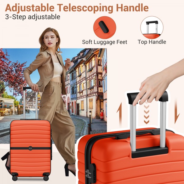 KSK2592 - Kono ABS+PC Striped Design with Colour-Block Details 3-Piece Hardshell Luggage Set with Spinner Wheels - Orange And Black