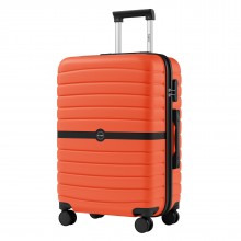 KSK2592 - Kono ABS+PC 24-Inch Striped Design with Colour-Block Details Medium Suitcase with Spinner Silent Wheels - Orange And Black