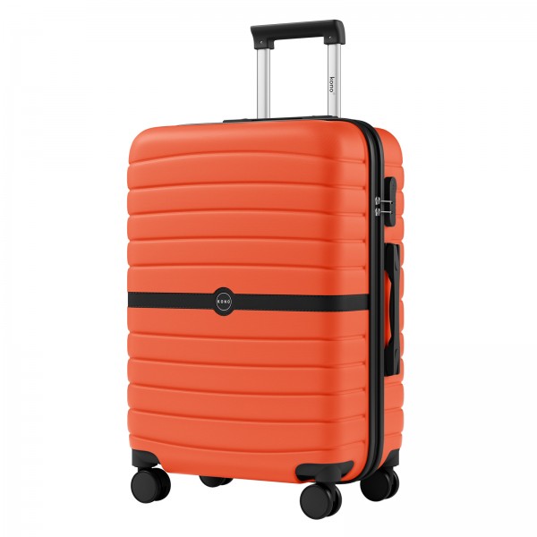 KSK2592 - Kono ABS+PC 24-Inch Striped Design with Colour-Block Details Medium Suitcase with Spinner Silent Wheels - Orange And Black