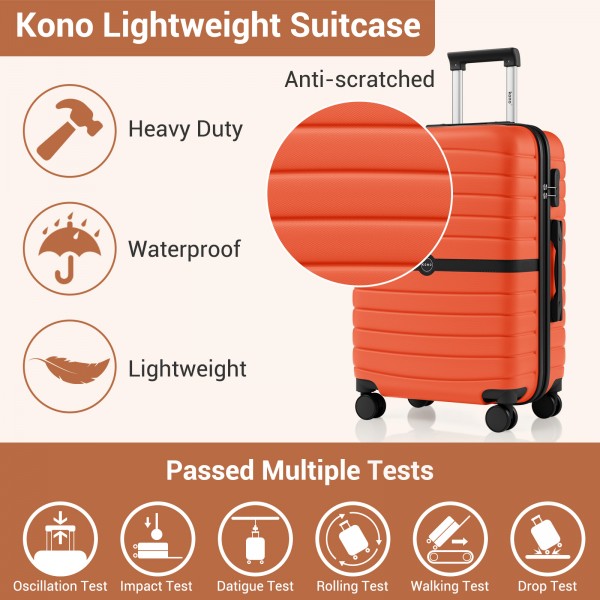 KSK2592 - Kono ABS+PC 24-Inch Striped Design with Colour-Block Details Medium Suitcase with Spinner Silent Wheels - Orange And Black