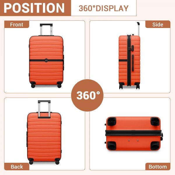 KSK2592 - Kono ABS+PC 24-Inch Striped Design with Colour-Block Details Medium Suitcase with Spinner Silent Wheels - Orange And Black