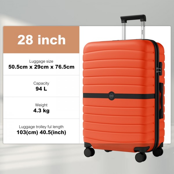 KSK2592 - Kono ABS+PC 28-Inch Striped Design with Colour-Block Details Large Checked Luggage for Longer Travels - Orange And Black