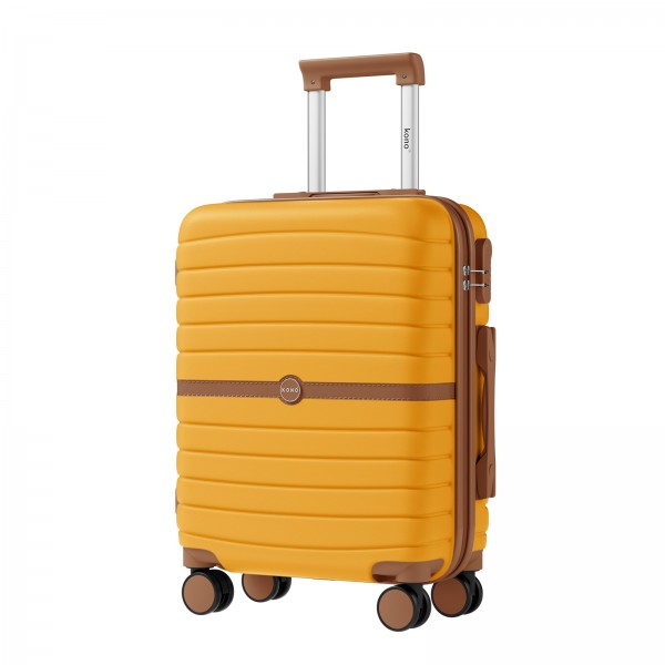 KSK2592 - Kono ABS+PC 20-Inch Striped Design with Colour-Block Details Carry-On Cabin Suitcase with Silent Spinner Wheels - Yellow and Brown