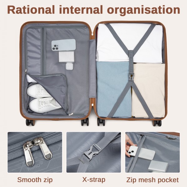 KSK2592 - Kono ABS+PC 28-Inch Striped Design with Colour-Block Details Large Checked Luggage for Longer Travels - Yellow and Brown