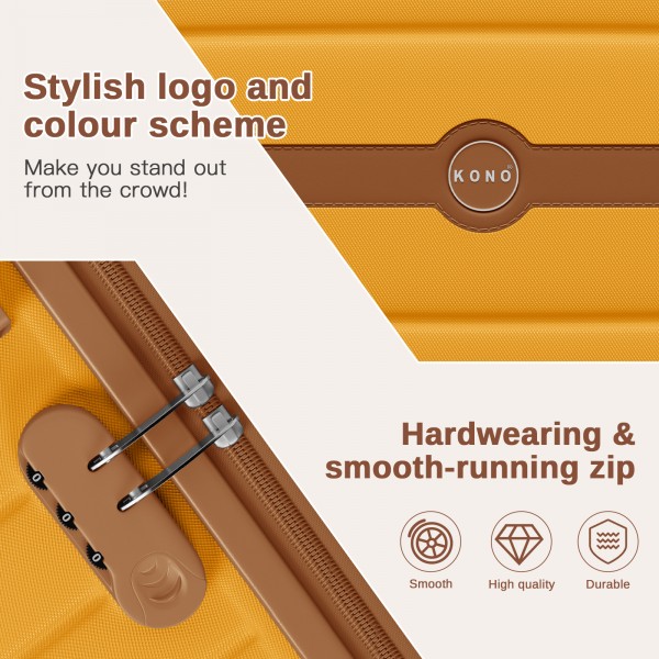 KSK2592 - Kono ABS+PC 28-Inch Striped Design with Colour-Block Details Large Checked Luggage for Longer Travels - Yellow and Brown