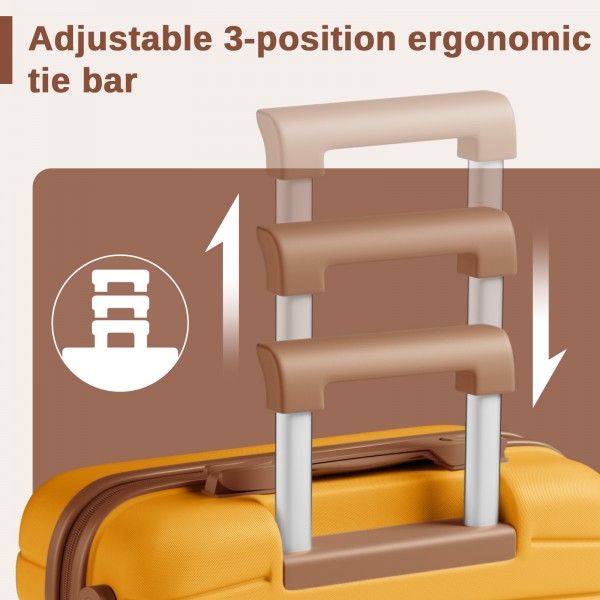 KSK2592 - Kono ABS+PC 24-Inch Striped Design with Colour-Block Details Medium Suitcase with Spinner Silent Wheels - Yellow and Brown