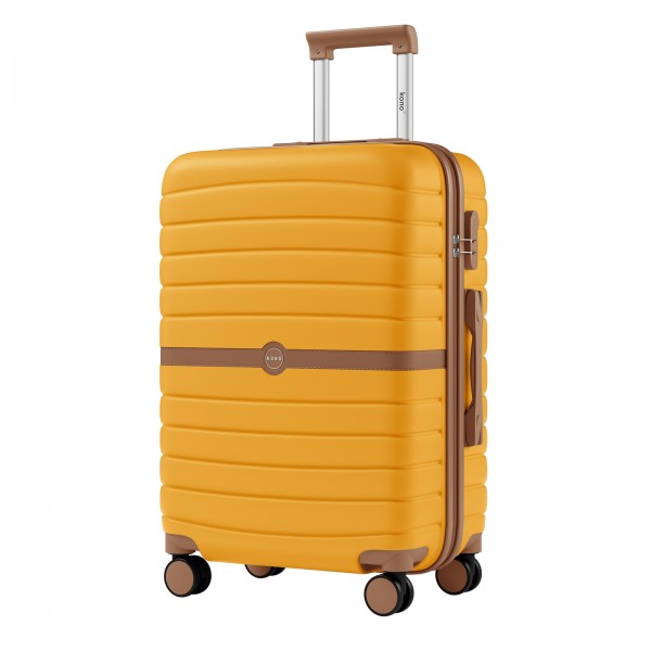 KSK2592 - Kono 3-teiliges Hartschalengepäckset aus ABS+PC mit Streifendesign und Farbblockdetails, mit Spinnerrädern - Gelb und braun