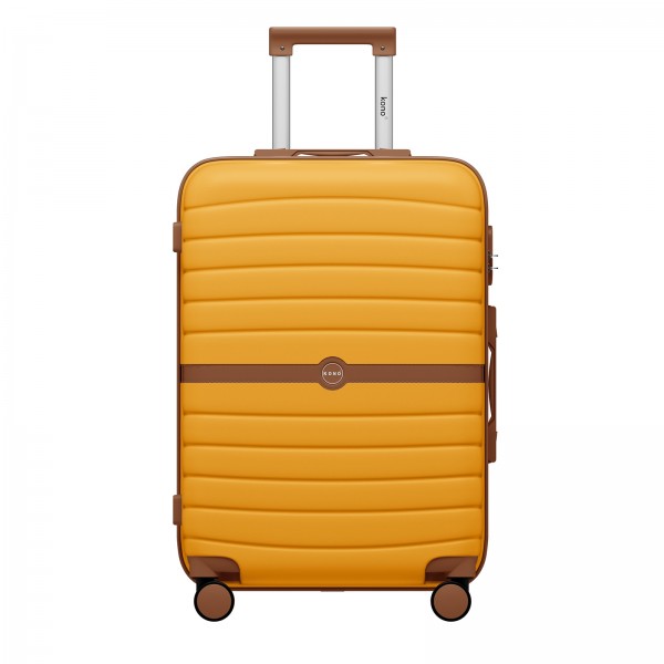 KSK2592 - Kono ABS+PC 24-Inch Striped Design with Colour-Block Details Medium Suitcase with Spinner Silent Wheels - Yellow and Brown